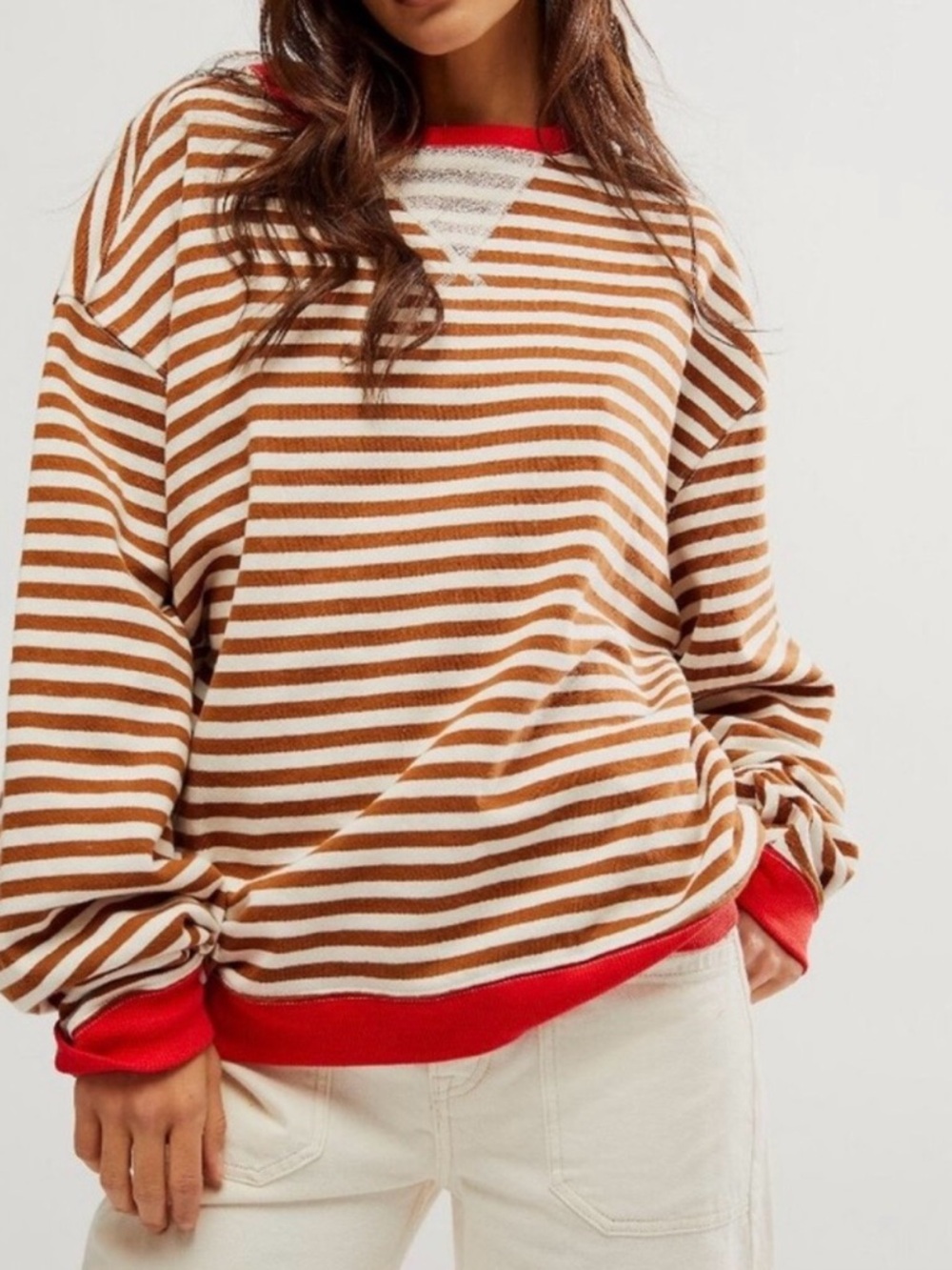 We The Free Striped Oversized Crewneck Sweat Shirt Size L pre-owned